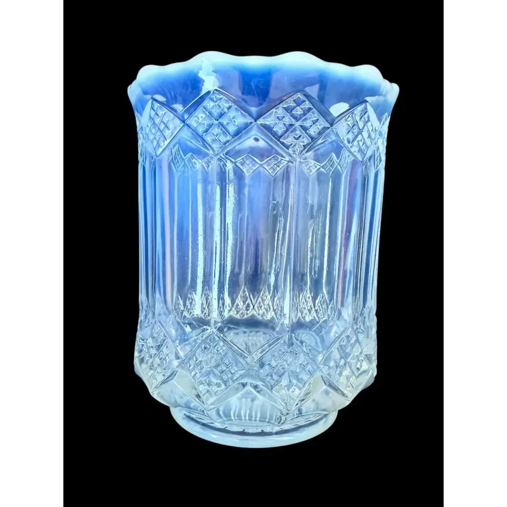 Mosser White Ice Blue Opalescent Glass Celery Vase Spooner